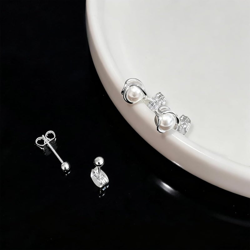 IMBOS Pearl Earrings 14k Gold Plated Daisy Flower Stud Earrings for Women Ball Stud Flat Back Earring Hypoallergenic Statement Earring Trendy Jewelry Gift for Women - Image 5